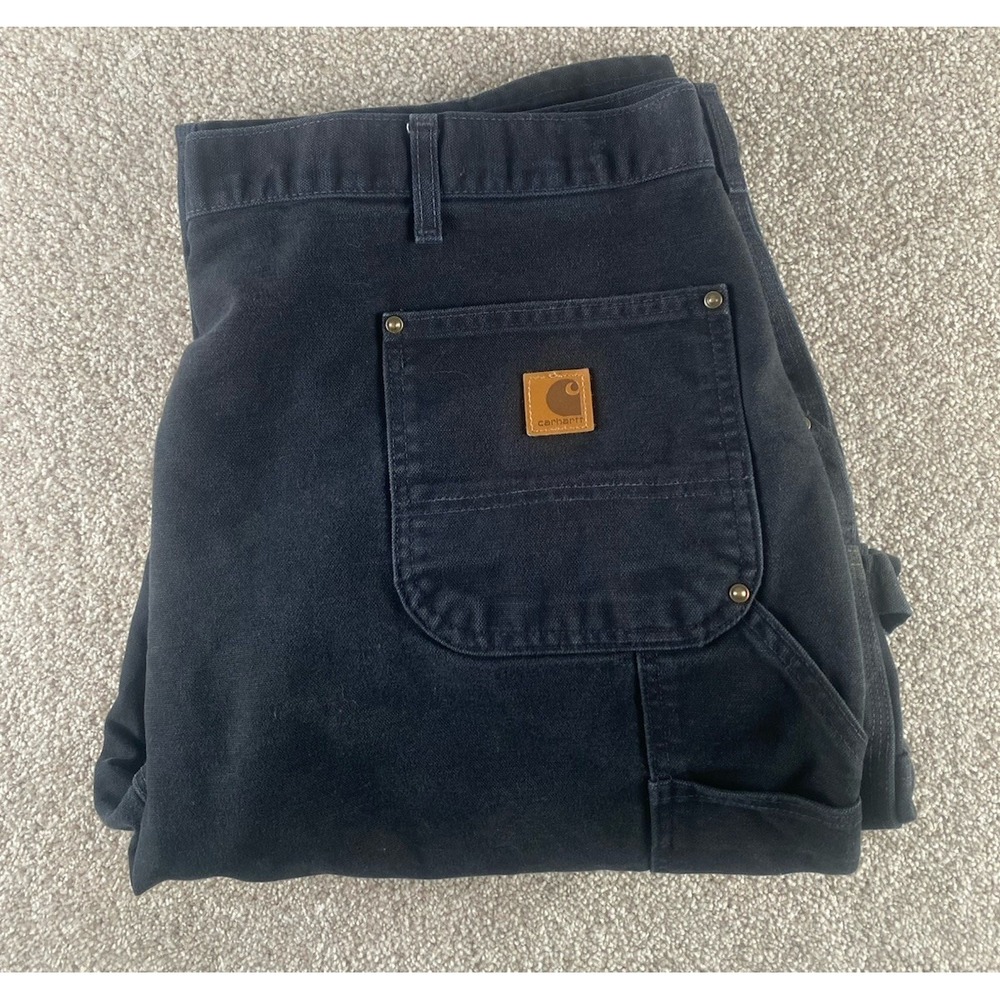 Carhartt B136-BLK 48x32 Black Carpenter Jeans Cotton Workwear Double Knee Read